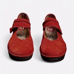 Fly London Women's Red Suede Wedges